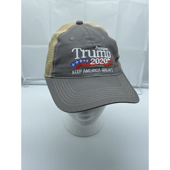 Trump 2020 Gray Tan Cap Trucker Hat Snap-back Summer - Picture 9 of 14